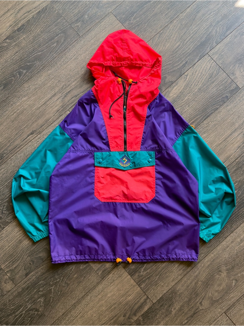 SKYR Unisex Medium Windbreaker Jacket Colorblock Nylon Half Zip Vintage 90s